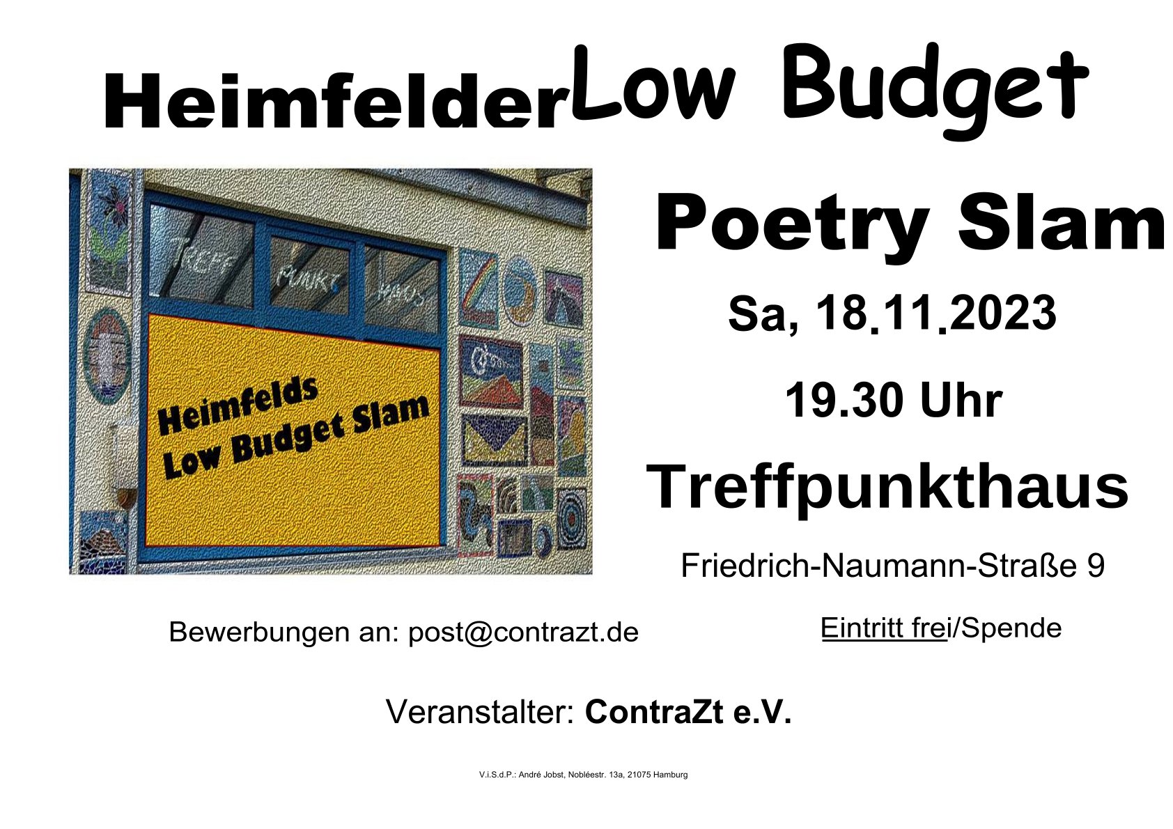 Heimfelder LB Slam Plakat 18.11 88394 Heimfelds Low Budget Slam